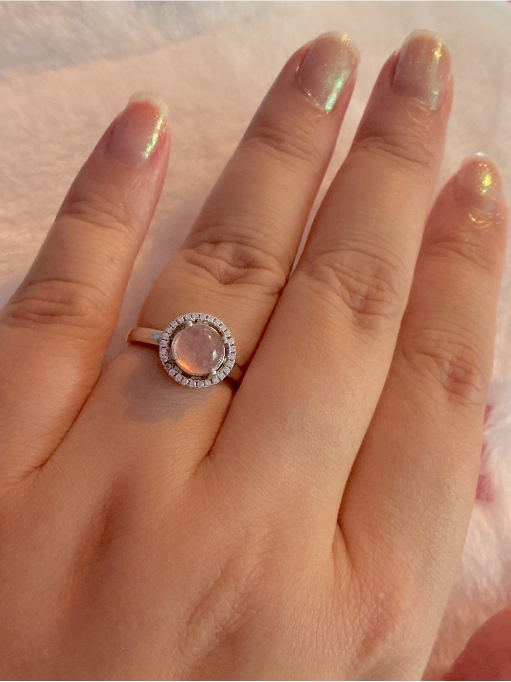 Sterling Silver 925 Natural Pink Strawberry Quartz Ring